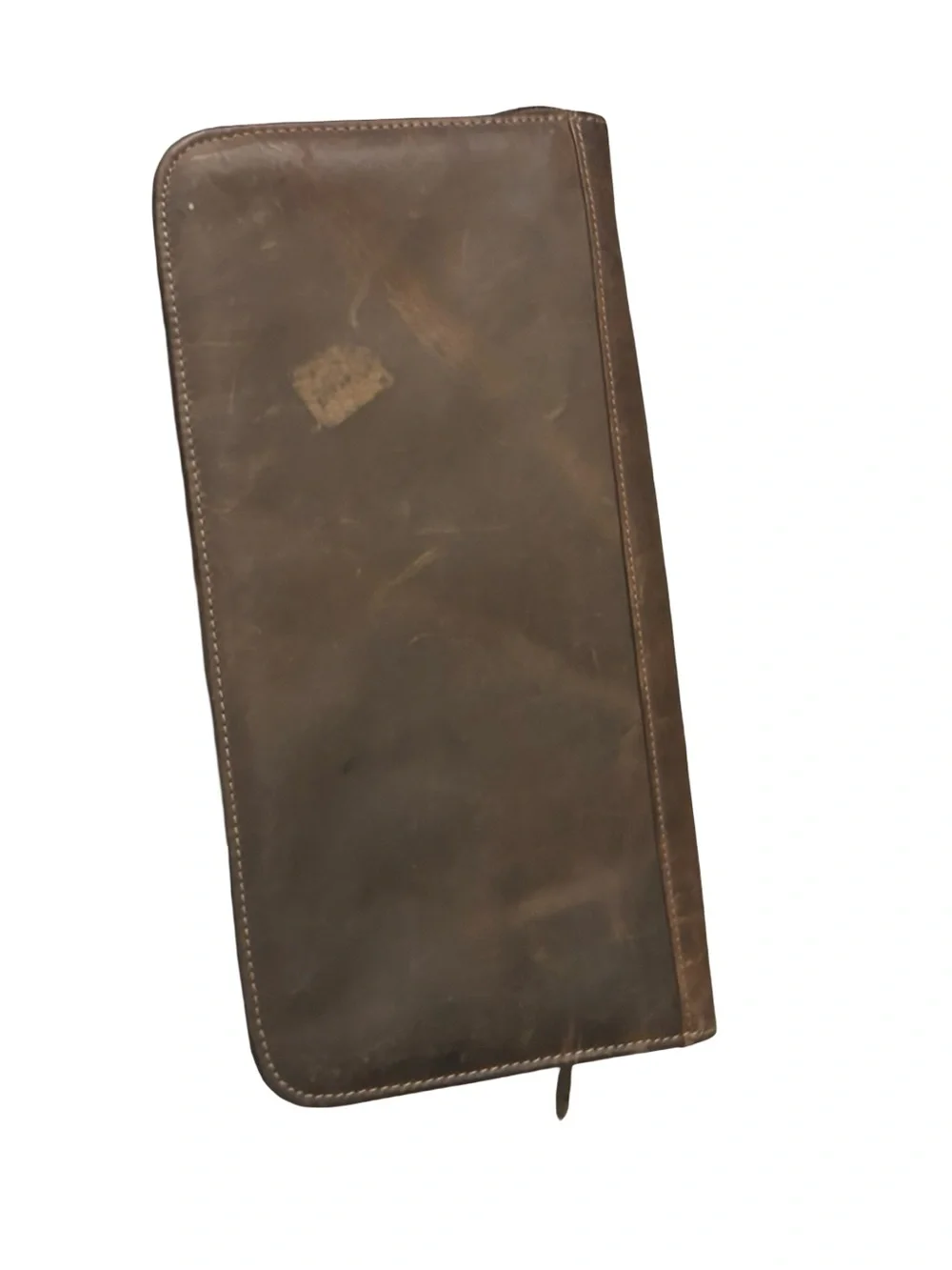 Classic Brown Full Grain Leather Zip Travel Organizer Wallet